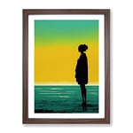 Woman Alone At Sunrise Framed Print for Living Room Bedroom Home Office Décor, Wall Art Picture Ready to Hang, Walnut A4 Frame (34 x 25 cm)