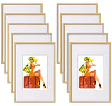 WOLTU Lot de 10 Cadre Photo 10x15 cm avec Passe Partout, Cadre et Plaque en Plastique, Cadre Poster pour Décoration Murale ou sur Table, Suspendre Horizontalement ou Verticalement, Or