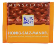 RITTER SPORT-Amandes au Miel et au Sel de mer- Tablette 100 g- Chocolat au lait -A emporter partout-Boite de 11 tablettes