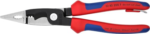 Knipex Pliers for Electrical Installation black atramentized, with multi-component grips, with integrated tether attachment point for a tool tether 200 mm (self-service card/blister) 13 82 200 T BK