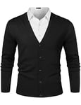 Sykooria Cardigan Homme Coton Épais Gilet Homme à Manches Longues Col en V Pull Homme avec Boutons,XL,Noir