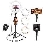 UPhitnis Ring Light, LED Lumière Anneau avec 63" Trépied, Anneau Lumineux Réglable avec 3 Modes d'Eclairage et 10 Niveaux de Luminosité Ring Light pour Maquillage