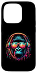 Coque pour iPhone 14 Pro Monkey DJ Disco Music Lover Gorilla Chimpanzee Casque audio