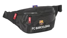 Safta F.C. Barcelona Black – Waist Bag with External Pocket, Ideal for Youth and Children of Different Ages, Comfortable and Versatile, Quality and Resistance, 23 x 9 x 12 cm, Black, Black/White,