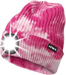 ATNKE LED Bonnet Lampe Frontale,USB Rechargeable Chapeau de Course Ultra Lumineux 4 LED Étanche Lumière Hiver Chaud Phare Cadeaux pour Hommes et Femmes/Tie Dye Pink