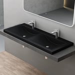 Sogood Double Lavabo Vasque à Encastrer Noir Lave Mains Rectangulaire en Solid Surface pour Salle de Bains 120x48x12 cm Colossum03