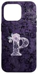 Coque pour iPhone 16 Pro Jolie rose florale violette avec monogramme lettre P