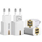 SCHITEC 2 Ports Chargeur USB, 4 Pack 5V / 2.1A USB Wall Charger Adaptateur Secteur USB Mural Universel Compatible avec iPhone X 8, Huawei P20, Samsung Galaxy Note 8, S9, S8 Tablette et Plus (Blanc)