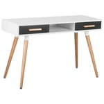 Bureau Blanc 120 x 50 cm avec 2 Tiroirs Gris Spacieux et Pieds en Bois de Chêne