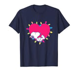 Peanuts Christmas Snoopy Sleeping In A Lit Up Pink Heart T-Shirt