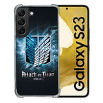 Cokitec Coque Renforcée en Verre Trempé pour Samsung Galaxy S23 Manga Attaque Titans Noir