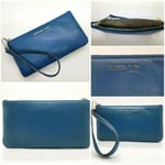 Michael Kors Jet Set Medium Soft Pebbled Leather Wristlet Clutch Mountain Blue