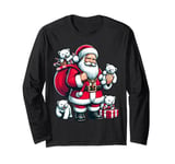 American Santa Claus Holding Polar Bear Present Xmas Long Sleeve T-Shirt