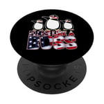 Floss Like A Boss American Flag Funny Penguin 4th of July PopSockets Adhesive PopGrip