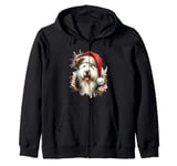 Christmas Old English Sheepdog Dog Watercolor Artwork Zip Hoodie