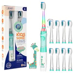 Seago SG977 Kids Electric Toothbrushes Age 3+ Years Toddler Childrens Battery Toothbrush with Timer Colorful Flashing Light 8 Dupont Brush Heads for Childs Boys Girls Waterproof Deep Clean (Green-8)