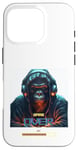 Coque pour iPhone 16 Pro DJ rave à capuche gorille avec casque gamer professionnel