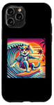 Coque pour iPhone 11 Pro Chat amusant surfeur hawaïen coucher de soleil tropical paradis surfeur