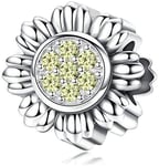 GLYIG Charm Beads for Woman Sunflower 925 Sterling Silver Loose Beads Plated with White Gold Fit Pandora Bracelets