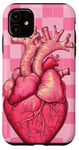 Coque pour iPhone 11 Rose Pop Art Anatomique Coeur Carreaux