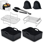 Silicone Air Fryer Liners, KIKIGOAL 7 PCS Air Fryer Accessories for Ninja Dual AF400UK & Tower T17088 & AF300UK, 8.46inch Reusable Air Fryer Liners & Air Fryer Rack & Silicone Gloves & Silicone Tong