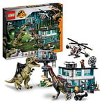 LEGO Jurassic World Giganotosaurus & Therizinosaurus Attack with 2 Dinosaur Toy Figures, ATV Car, Helicopter, Garage & 6 Minifigures, Gifts for Kids, Boys and Girls 76949