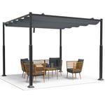 VOUNOT 3x3m Metal Pergola with Retractable Roof, Gazebo with Sun Shade Canopy for Garden Patio Outdoor, Grey