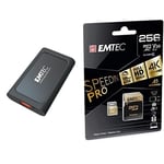 EMTEC - Pack création : Disque SSD Externe X210 Elite 1To + Carte microSD UHS-I U3 V30 SpeedIN Pro 256 Go - Pack De 2