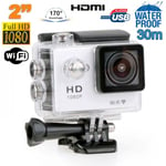 Caméra Sportive Étanche 30M 170° HD 1080P Wifi Time Lapse Multi Sport Argent + SD 64Go YONIS