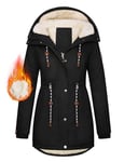 TOMEEK Manteau Femme Hiver Chaud Veste Parka Chauffante Blouson Polaire Longue Manteau à Capuche Chic et Elegant Outercoat avec Poches Doublure en Peluche Zippé Jacket,Noir,Taille S