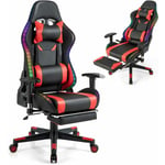 Costway - Chaise Gaming rgb/led, Chaise Gamer Ergonomique avec Soutien Lombaire, Fauteuil Gamer avec Accoudoir Réglable, Appui-tête (Rouge)