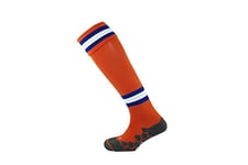 Mitre Junior Division Tech Football Socks | Long Sport Sock | Lightweight | Breathable Mesh, Tangerine/Royal Blue/White, Mini (12 UK Child - 2 UK)