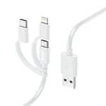 Cble chrg mult. 3en1, USB-A - micro-USB, USB-C et Lightning,1,0m, blc