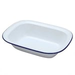 Falcon 18cm Large Oblong Enamel Pie Dish Perfect Oven and Stove White Blue Rim