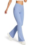 BALEAF Legging évasé pour femme avec poches zippées 73,7 cm/78,7 cm - Taille haute en V croisé - Pantalon de yoga gainant, 31-bleu clair, XS