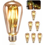 Ampoule E27 Vintage,6 Pièces Ampoule Edison led E27 ST64 Lampe Décorative Rétro Edison Ampoule Vintage Antique Lampe 4W Filament Blanc Chaud pour