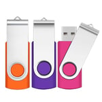 4GB Memory Sticks 3 Pack,SRVR USB Flash drive 4GB 2.0 Swivel Thumb Drives Data Storage Jump Drive Zip Drive Memory Sticks External Devices with Led Indicator(Mixed Color With Lanyard)