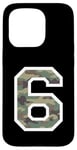 Coque pour iPhone 15 Pro Numéro d'uniforme en jersey #6 Six, camouflage camouflage