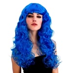 Adult LONG Foxy BLUE WIG Curly Wavy Fringe Fancy Dress Accessory Mermaid EW-8228