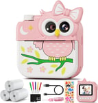 Appareil Photo Enfant Instantanée,2,4"" 1080P Enfant Caméra Vidéo Avec 32Gb Sd Carte & Papier D'Impression,Stylos Colorés,Cadeau Pour Filles Garçons De 3-12 Ans(Chouette Rose)