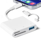 Lecteur de carte SD pour iPhone, 3 en 2 Adaptateur Lecteur Carte SD USB C vers Micro SD, USB OTG Mémoire Externes pour Micro SDXC,Micro SDHC,SDXC,Compatible avec iPhone15 14 13 12 11 X XS/XR/8/7/iPad