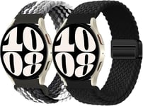 2 Pack Bracelet Nylon Pour Samsung Galaxy Watch 6/5/4 40mm 44mm/6 Classic/Watch 5 Pro 45mm/4 Classic 42 46mm,20mm Bracelet Tressés Élastique De Bracelet Sport Avec Boucle Magnétique,Noir/Chocolat