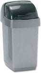 ADDIS 50L ROLL TOP PLASTIC WASTE RUBBISH BIN WITH LID - METALLIC