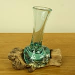 Small 20cm Melted Glass Vase on Wood Hand Crafted Christmas Gift Present Idea