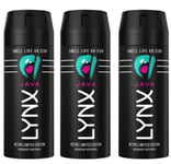 3 x 150ml Lynx JAVA Retro Limited Edition Deodorant Body Spray For Men