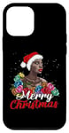 iPhone 12 mini Black African Girl American Santa Melanin Flowers Christmas Case