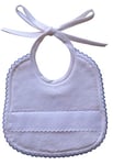 Filet - Petit Bavoir en Eponge Douce de Coton Blanc avec Poche en Toile Aida, Idéal pour le Point de Croix, Accessoire Pratique pour Bébé, Facile à Broder, Made in Italy, Couleur Blanc et Ciel