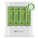 GP USB-lader U411 AA/AAA m/4 stk ReCyko 1300 mAh AA-batteri