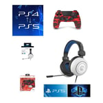 Pack Manette PS4 Manette Bluetooth URBAN fire rouge 3.5 JACK + Casque BLANC 1704 PS4-PS5 PLAYSTATION