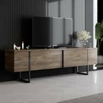 Dmora - Meuble TV Centaurus, Buffet de Salon, Armoire Basse pour TV, Base Murale de Rangement, 180x30h50 cm, Noyer et Noir